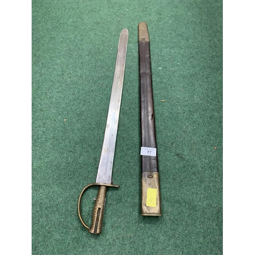 77 - AN ORIENTAL SWORD AND LEATHER SHEATH