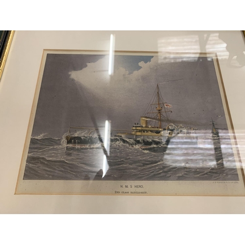 79 - A SERIES OF PRINTS DEPICTING BRITISH BATTLESHIPS TO ALSO INCLUDE SECOND CLASS CRUISER HMS LATONA