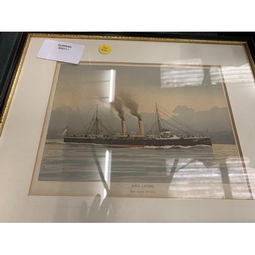 79 - A SERIES OF PRINTS DEPICTING BRITISH BATTLESHIPS TO ALSO INCLUDE SECOND CLASS CRUISER HMS LATONA