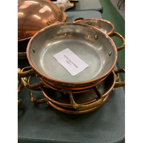 81 - A VINTAGE COPPER WOK AND TWELVE BRASS AND COPPER BALTI DISHES