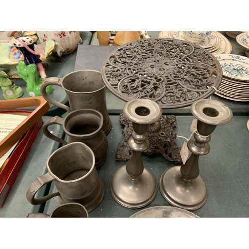 97 - AN ASSORTMENT OF PEWTER AND BRASS ITEMS ETC