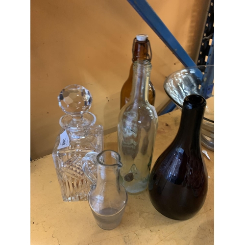 248 - AN ASSORTMENT OF GLASSWARE TO INCLUDE A TYRONE IRISH CUT DECANTER AND A LARGE FRUIT BOWL