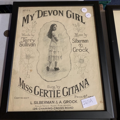 265A - A FRAMED POSTER 'MY DEVON GIRL SUNG BY MISS GERTIE GITANA'