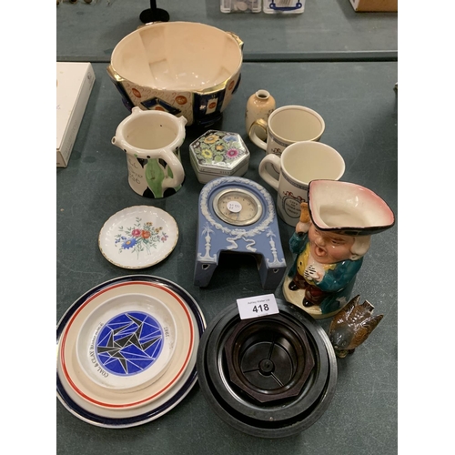 418 - AN ECLECTIC MIX OF VARIOUS COLLECTABLES TO INCLUDE AN ORIENTAL BOWL ETC