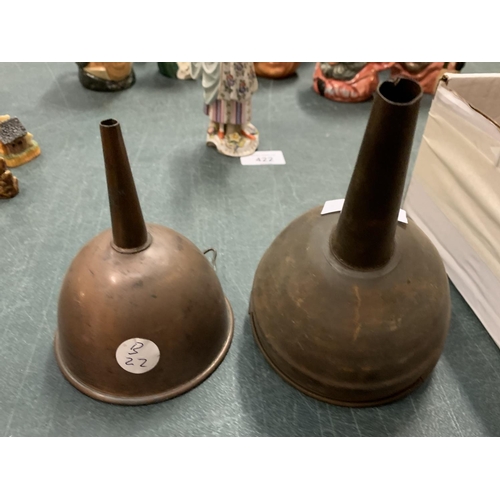 423 - TWO COPPER FUNNELS