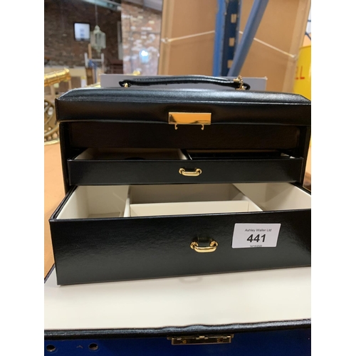 441 - A BLACK LEATHER LOOK DULWICH DESIGNS JEWELLERY BOX