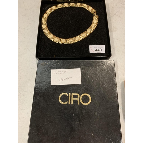 449 - A CIRO GOLD COLOURED CHOKER NECKLACE WITH INLAY DETAIL