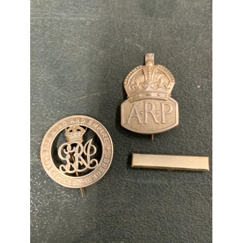 461 - THREE SILVER BADGES TO INCLUDE 'ARP' BADGE