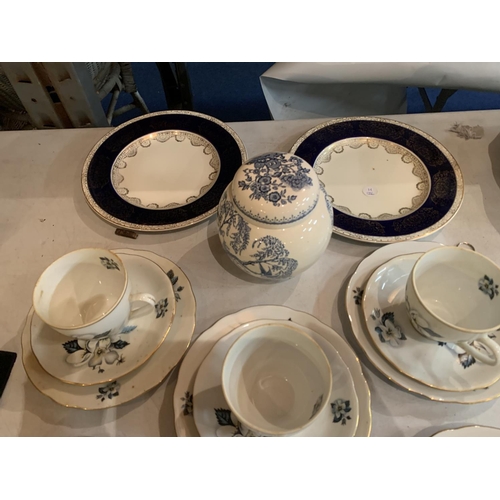 808 - A QUANTITY OF CHINA TO INCLUDE A PAIR OF DUCAL PLATES AND A LIDDED MASON'S JAR