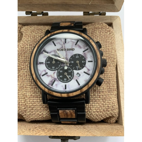 597 - A BOXED BO BO BIRD CHRONOGRAPH WRIST WATCH