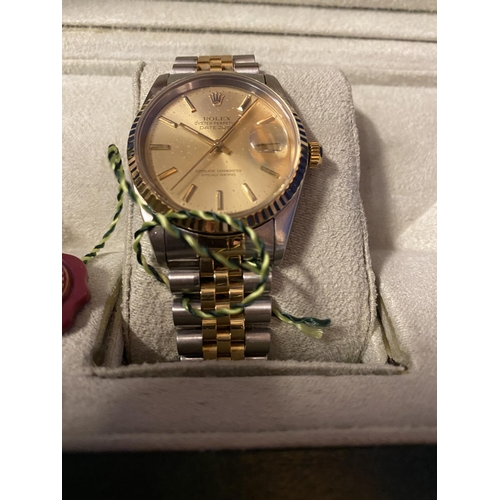 401 - A ROLEX DATE JUST GENTLEMAN'S WRIST WATCH WITH 18 CARAT GOLD AND STAINLESS  STEEL CASE AND STRAP IN ... 