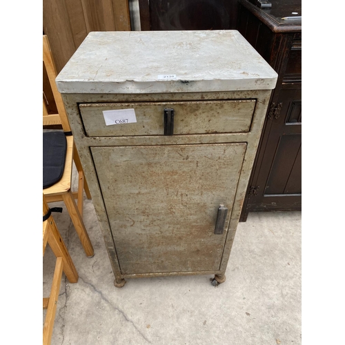 2130 - A RETRO METAL CABINET WITH ONE DOOR AND ONE DRAWER