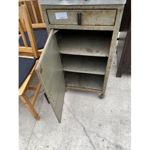 2130 - A RETRO METAL CABINET WITH ONE DOOR AND ONE DRAWER