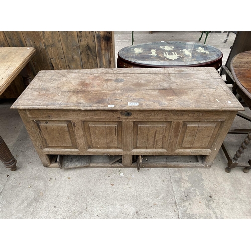 2133 - AN 18TH CENTURY OAK BLANKET CHEST, INSCRIBED 