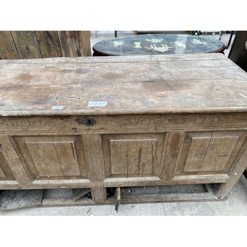 2133 - AN 18TH CENTURY OAK BLANKET CHEST, INSCRIBED 