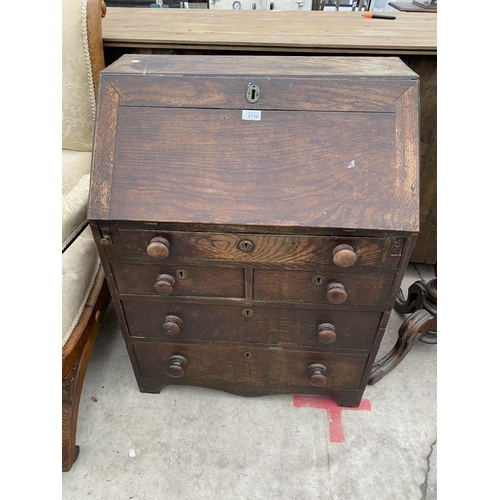 2139 - A GEORGE III OAK BUREAU WITH FALL FRONT AND FIVE DRAWERS - 27