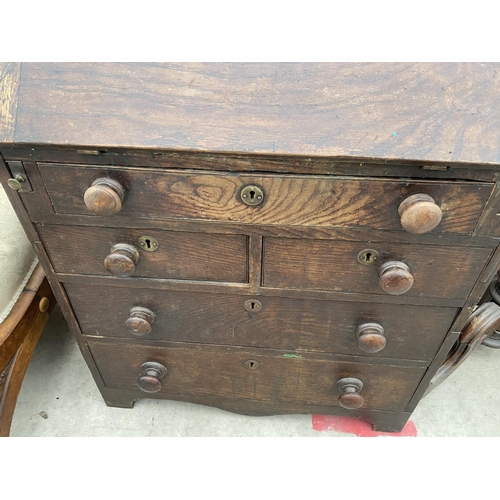 2139 - A GEORGE III OAK BUREAU WITH FALL FRONT AND FIVE DRAWERS - 27