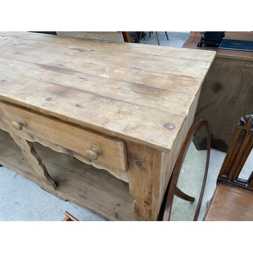 2144 - A LARGE VICTORIAN STYLE PINE DRESSER WITH FOUR DRAWERS AND OPEN BASE - 120