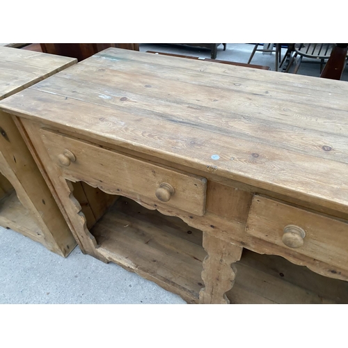 2144 - A LARGE VICTORIAN STYLE PINE DRESSER WITH FOUR DRAWERS AND OPEN BASE - 120