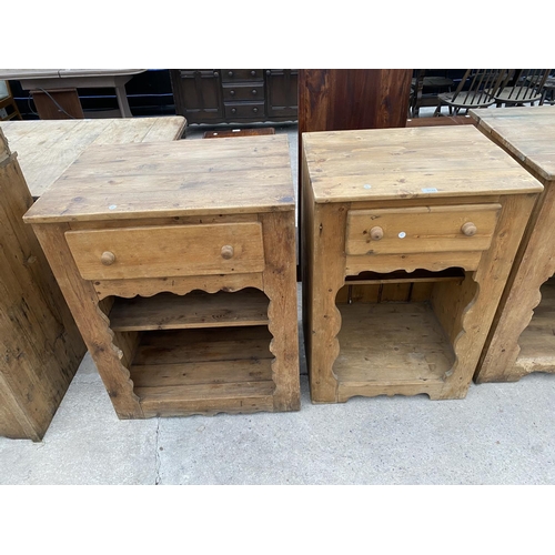 2145 - TWO VICTORIAN STYLE PINE OPEN BASE CABINETS WITH SINGLE DRAWERS