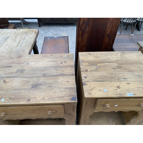 2145 - TWO VICTORIAN STYLE PINE OPEN BASE CABINETS WITH SINGLE DRAWERS