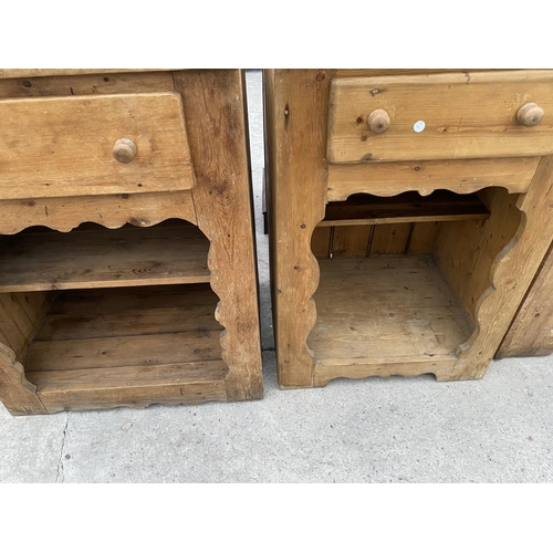 2145 - TWO VICTORIAN STYLE PINE OPEN BASE CABINETS WITH SINGLE DRAWERS