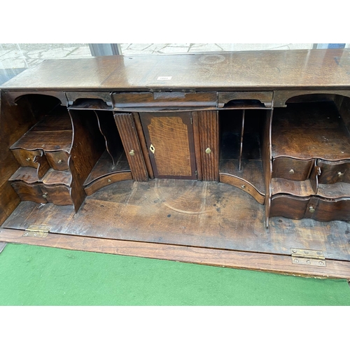 1803 - A GEORGE III OAK FALL FRONT BUREAU ON BRACKET FEET, WITH FITTED INTERIOR, 40