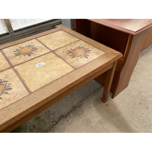 1813 - A MODERN TILE-TOP COFFEE TABLE AND YEW WOOD EFFECT MAGAZINE RACK