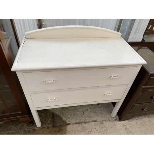 1817 - A WHITE PAINTED CHEST OF TWO DRAWERS ON OAK DRESSING CHEST