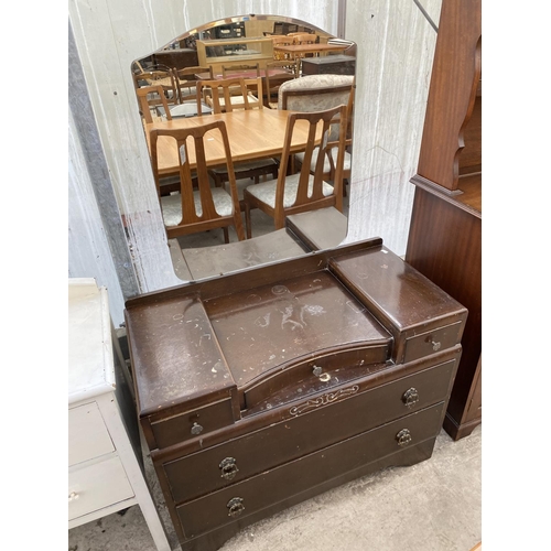 1817 - A WHITE PAINTED CHEST OF TWO DRAWERS ON OAK DRESSING CHEST