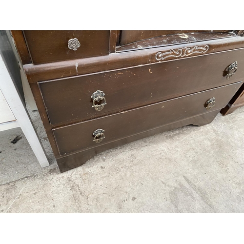 1817 - A WHITE PAINTED CHEST OF TWO DRAWERS ON OAK DRESSING CHEST