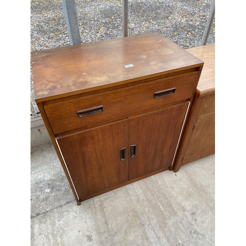 1821 - A RETRO TEAK HI-FI CABINET AND TWO DOOR SIDE CABINET, WITH FRIEZE DRAWER