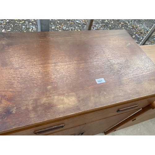 1821 - A RETRO TEAK HI-FI CABINET AND TWO DOOR SIDE CABINET, WITH FRIEZE DRAWER