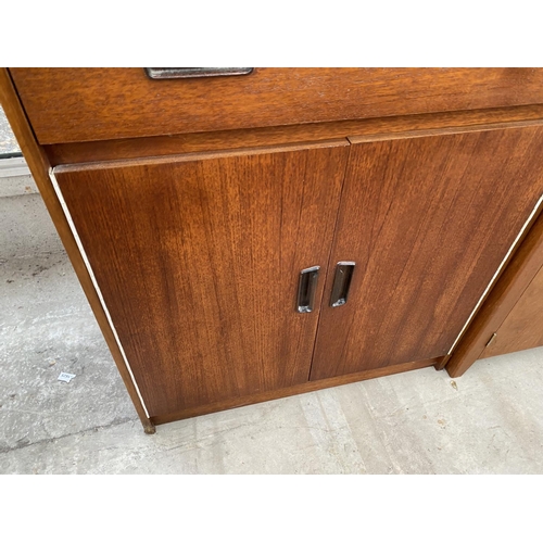 1821 - A RETRO TEAK HI-FI CABINET AND TWO DOOR SIDE CABINET, WITH FRIEZE DRAWER