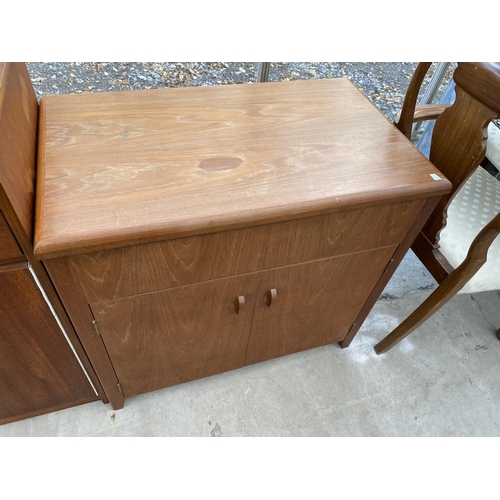 1821 - A RETRO TEAK HI-FI CABINET AND TWO DOOR SIDE CABINET, WITH FRIEZE DRAWER