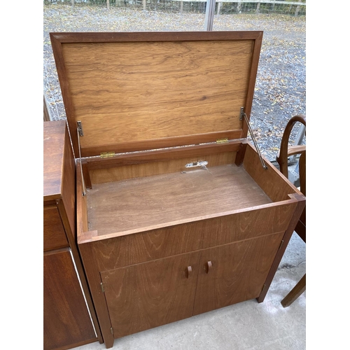 1821 - A RETRO TEAK HI-FI CABINET AND TWO DOOR SIDE CABINET, WITH FRIEZE DRAWER