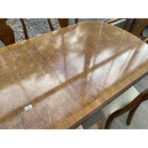 1822 - A MID 20TH CENTURY BURR WALNUT EXTENDING PEDESTAL DINING TABLE, 89x36