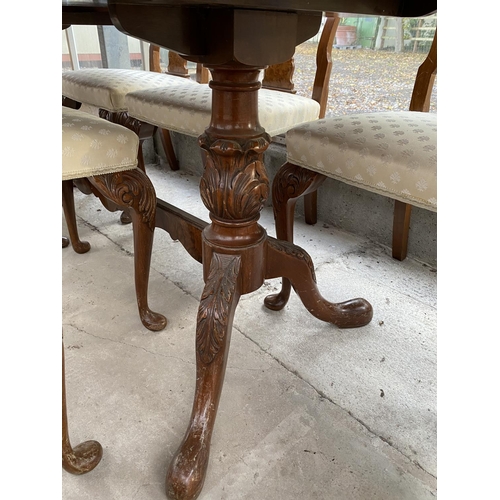 1822 - A MID 20TH CENTURY BURR WALNUT EXTENDING PEDESTAL DINING TABLE, 89x36