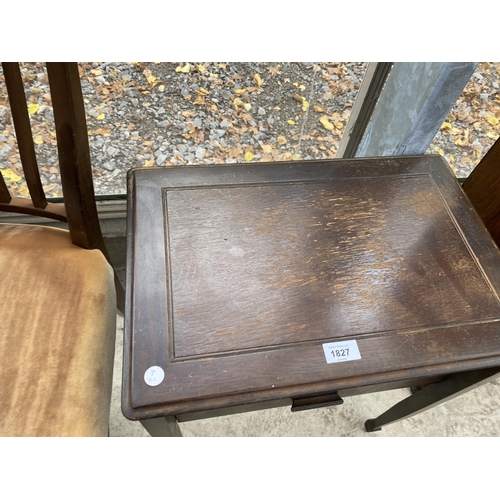 1827 - AN SEWING SEWING TABLE WITH HINGED TOP