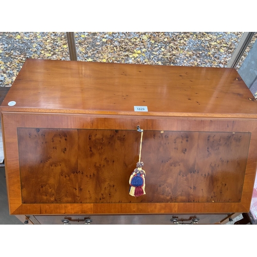 1829 - A MODERN YEW WOOD FALL FRONT BUREAU, 29.5