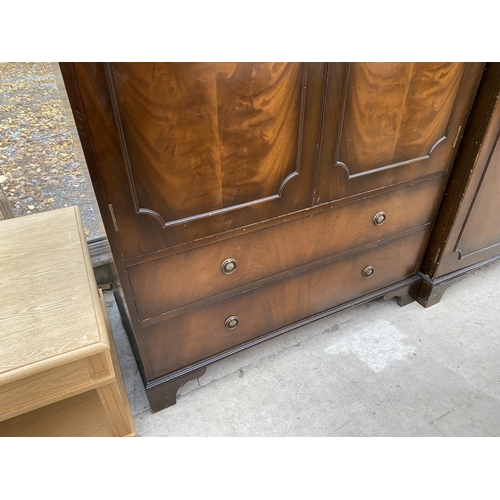 1831 - A REPRODUCTION MAHOGANY TWO DOOR WARDROBE AND MATCHING WARDROBE WITH TWO DRAWERS TO BASE, BY TIBBENH... 