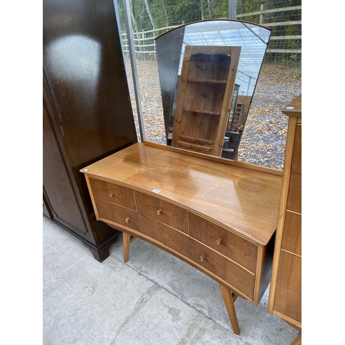 1832 - A VINTAGE WALNUT THREE PIECE BEDROOM SUITE COMPRISING TWO DOOR WARDROBE, FIVE DRAWER CHEST AND DRESS... 