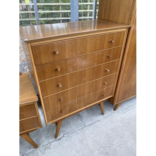 1832 - A VINTAGE WALNUT THREE PIECE BEDROOM SUITE COMPRISING TWO DOOR WARDROBE, FIVE DRAWER CHEST AND DRESS... 