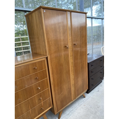 1832 - A VINTAGE WALNUT THREE PIECE BEDROOM SUITE COMPRISING TWO DOOR WARDROBE, FIVE DRAWER CHEST AND DRESS... 