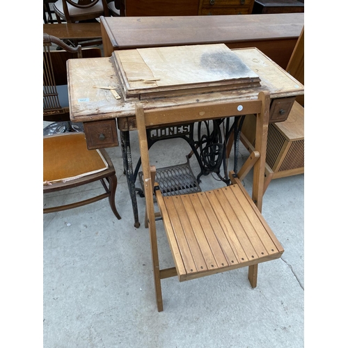 1837 - A FOLDING CHAIR AND JONES TREADLE SEWING MACHINE