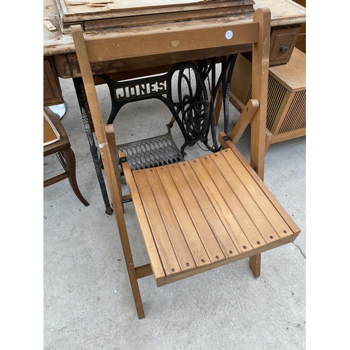 1837 - A FOLDING CHAIR AND JONES TREADLE SEWING MACHINE