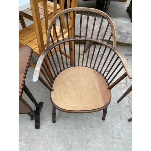 1840 - AN EDWARDIAN MAHOGANY SUTHERLAND TABLE AND COMB BACK WINDSOR STYLE CHAIR