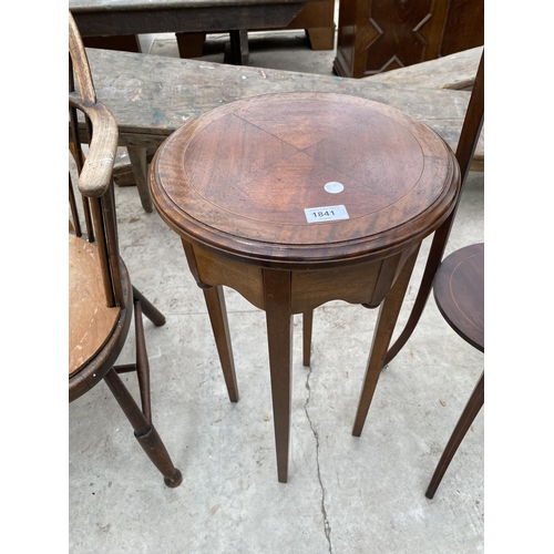 1841 - TWO EDARDIAN MAHOGANY AND INLAID PLANT STANDS