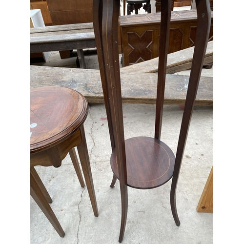 1841 - TWO EDARDIAN MAHOGANY AND INLAID PLANT STANDS