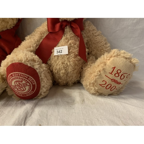 342 - TWO BROWN BEARS ONE SPECIAL EDITION 140 YEARS AND ONE CUBBY BEAR BECAUSE I CARE